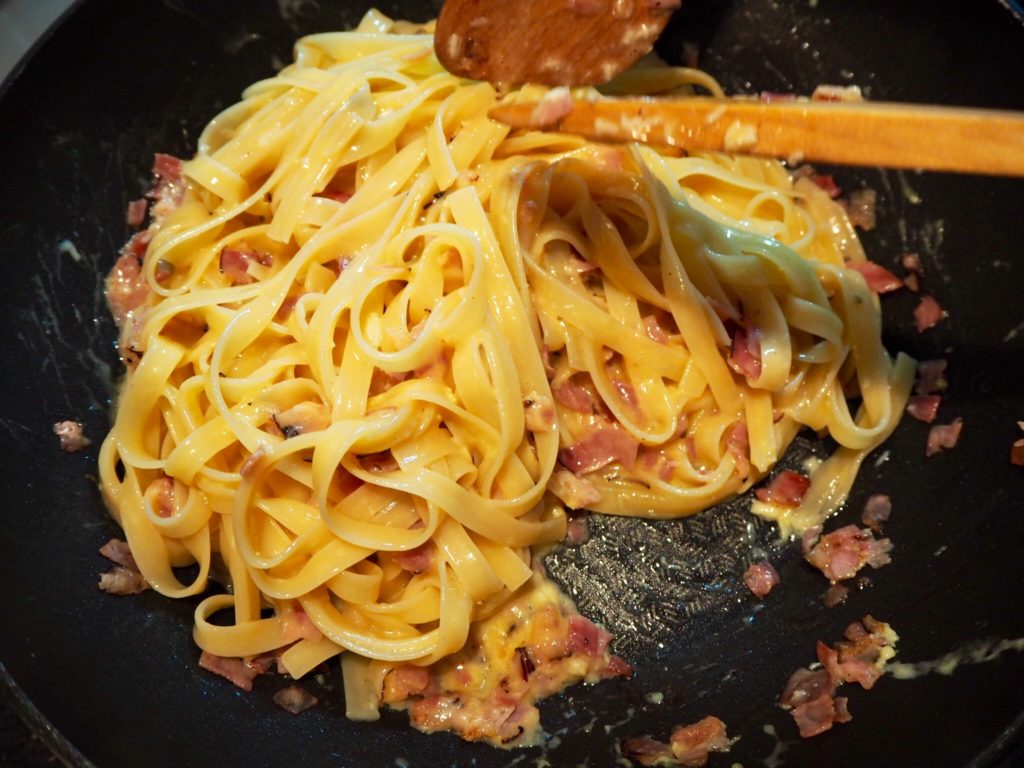Hotové špagety Carbonara